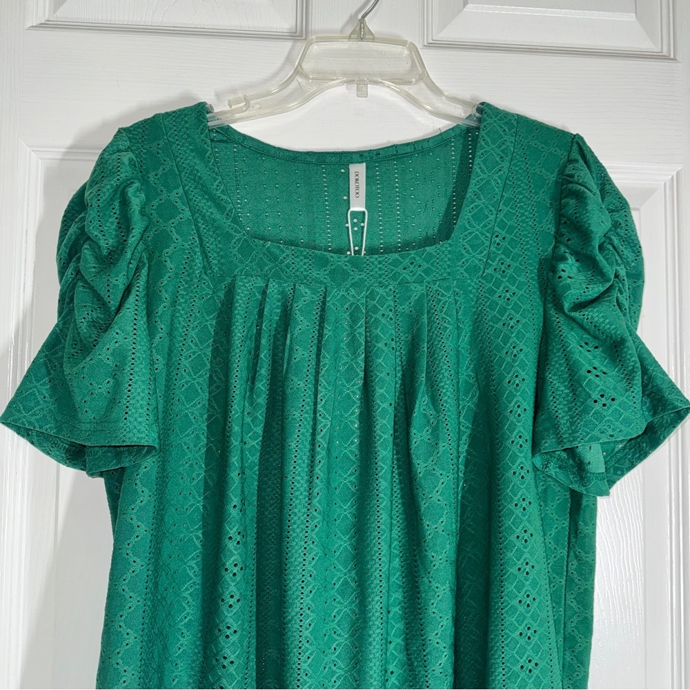 Dokotoo Elegant Green Square Neck Loose Fit Short Sleeve Blouse size L - Picture 5 of 9